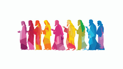 group of apostles in colorful silhouette over whit