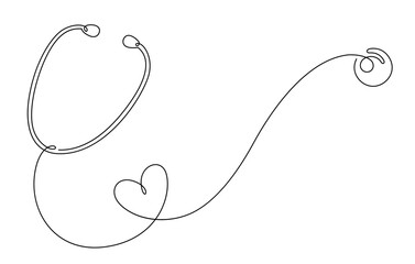 continuous line drawing of stethoscope and heart shape medical health care concept