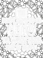 Keychain Quotes Flower Coloring Page Beautiful black and white illustration for adult coloring book