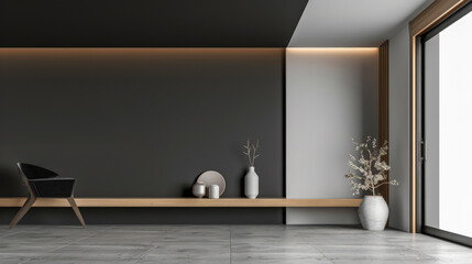 Sophisticated modern interiors with natural wood elements and chic decor.