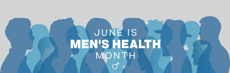 Men's Health Month banner design. It features a silhouette of group of men. Vector illustration