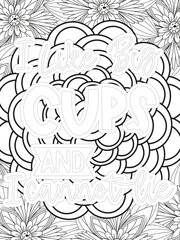 Keychain Quotes Flower Coloring Page Beautiful black and white illustration for adult coloring book