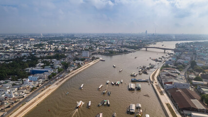 View of Cai Rang Floating market in Can Tho Vietnam Mekong river Delta