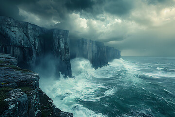 waves crashing on rocks - Powered by Adobe