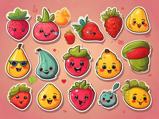 fruit and vegetable set. cartoon, fruit, vector, food, pattern, seamless, illustration, set, Ai generated 