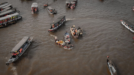 View of Cai Rang Floating market in Can Tho Vietnam Mekong river Delta