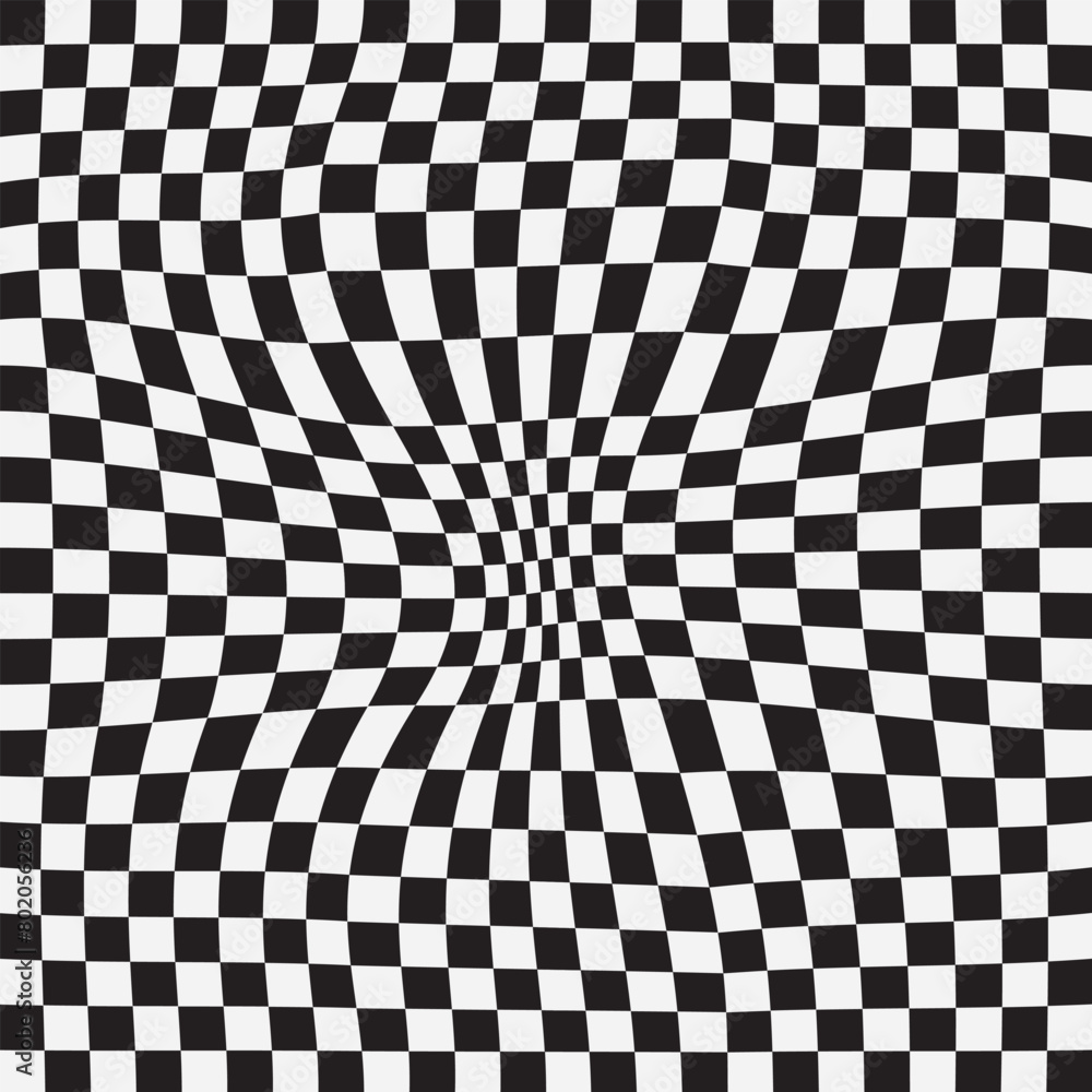 Poster wavy groovy checker vector background. retro holiday fluid abstract checkerboard backdrop. xmas curv