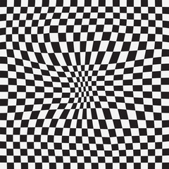 Wavy groovy checker vector background. Retro holiday fluid abstract checkerboard backdrop. Xmas curved distorted check abstract geometric seamless pattern. Distorted geometric pattern. 11:11