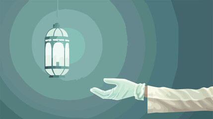 Hand in medical glove and Muslim lantern on color