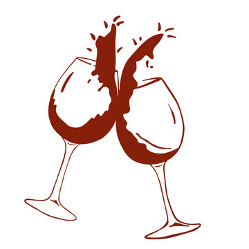 Illustrations Of Hand-drawing Doodle In Red Wine Fit For Engagement Wedding Invitation With Y2k Aesthetic Fun Vibes