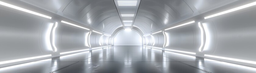 Dazzling Futuristic Corridor in Gleaming Monochrome Tones