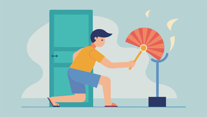 A person using a handheld fan to cool themselves down rather than opening the sauna door and letting out precious heat..