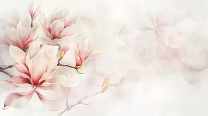 Serene Magnolia Watercolor Blossoms Flowing Across Blank Background
