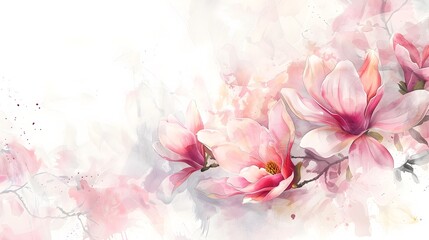 Soft and Serene Watercolor Magnolias in Bloom on Minimalist Background