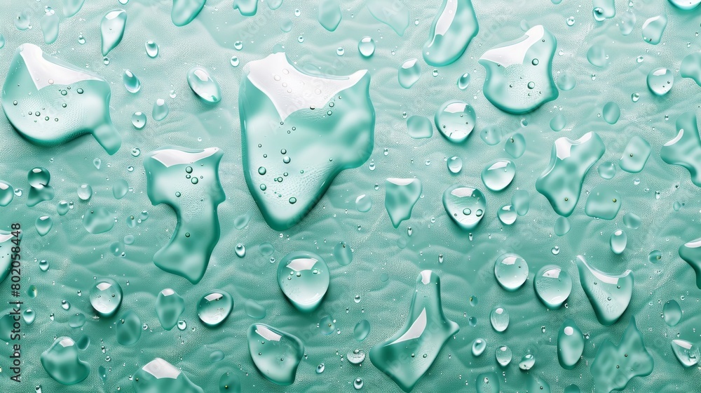 Poster a realistic 3d modern footer or header of condensation drops on a green horizontal background. rain 