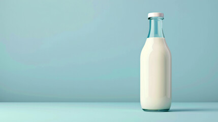 Bottle with fresh milk on blue background  - obrazy, fototapety, plakaty