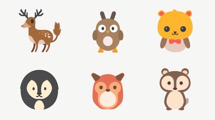 Whimsical Animal Icons Set: Vibrant Vector Illustrations of Cute Cartoon Wildlife Symbols, Perfect Graphic Collection for Fauna Enthusiasts and Nature Lovers