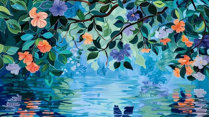 Flowers and plants set illustration poster background