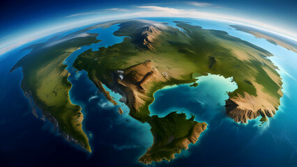 Fototapeta premium South America on planet Earth. 3D illustration with detailed planet surface. Created with generative AI