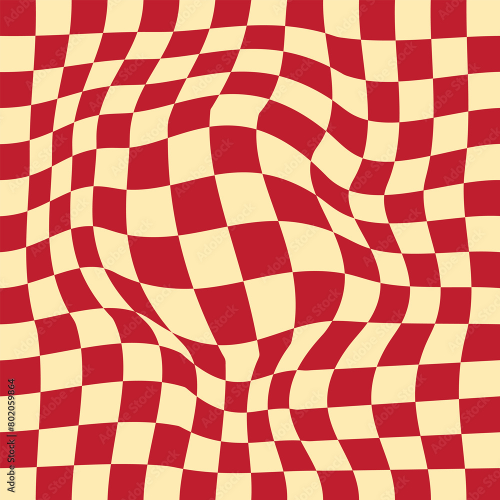 Poster wavy groovy checker vector background. retro holiday fluid abstract checkerboard backdrop. xmas curv