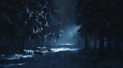 A Serene Winter Landscape: Snow-Covered Forest with a Winding Road Disappearing into the Fog