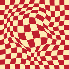 Wavy groovy checker vector background. Retro holiday fluid abstract checkerboard backdrop. Xmas curved distorted check abstract geometric seamless pattern. Distorted geometric pattern. 11:11
