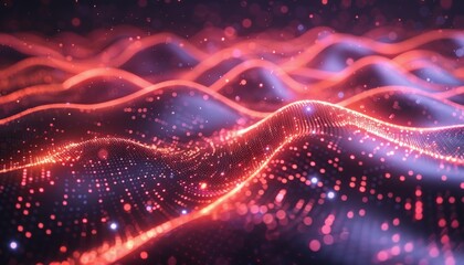 Obraz premium Digital technology background. Dynamic wave of glowing points. Futuristic presentation design background