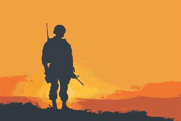 Silhouette of a soldier of the armed forces with a weapon. Memorial day and Independence day concept. Generative AI.
