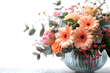 Produce an elegant floral arrangement with transparent background