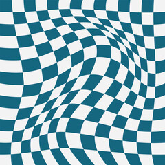 Obraz premium Trippy checkerboard background, wavy checker pattern, optical illusion. Groovy wave psychedelic checkerboard background. Hippie, retro chessboard template, texture of pile.