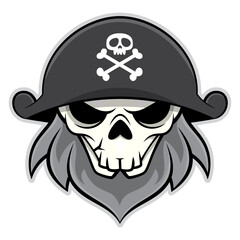 Bearded Skull cartoon characters wearing captain pirates hat. Best for sticker, mascot, and logo with pirates themes and e-sports team