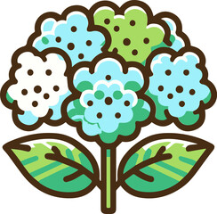 A simple illustration of a flower in outline, colored in blue and green.