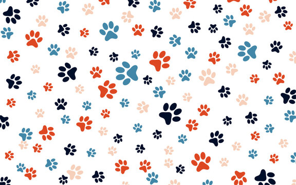 Ensemble d'empreinte de chat ou de chien - Collection de pattes d'animaux de compagnie qui se d&eacute;placent dans tous les sens - Illustration color&eacute;e mignonne de traces de pattes d'animaux domestiques 