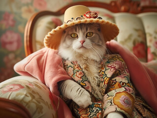 Cute cat wearing stylish elegant clothes	