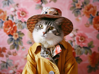 Cute cat wearing stylish elegant clothes	