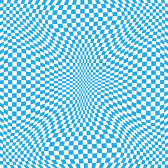Trippy checkerboard background, wavy checker pattern, optical illusion. Groovy wave psychedelic checkerboard background. Hippie, retro chessboard template, texture of pile. 11:11