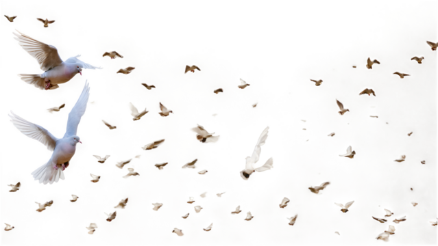 A group of doves flying in the sky, in png transparent

