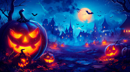 Halloween Home Textile Promotion with Pumpkins and Big Sale Logo
