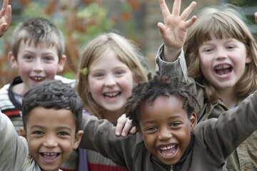 Group of happy children smiling and showing ok sign with their hands.