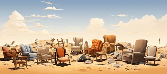 Group of chairs in middle of desert