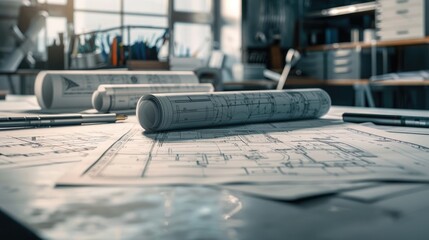 A close-up shot of intricate engineering blueprints spread across a desk, showcasing the precision and attention to detail required in the field on International Women in Engineering Day.