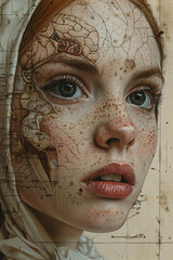 portrait,anatomy,brain,art,illustration,cross-sectional,human,face,emotion,detailed,fusion,creative,abstract,painting,exposed,skull,cerebral,artistic,expression,emotional,neurology,texture,structure,c