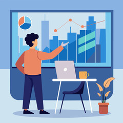 Man Teaching graph in Office vector illustration