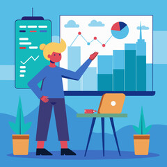 Man Teaching graph in Office vector illustration