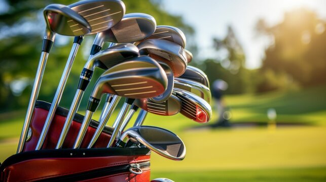 Close-up of Golf Clubs in a Bag on a Sunny Day. Generative ai
