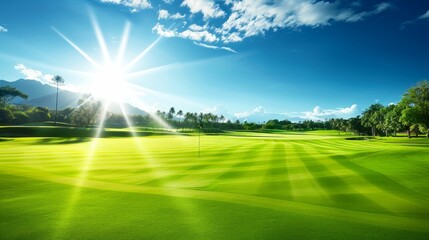 Picturesque Golf Course Under Bright Sunlight. Generative AI.