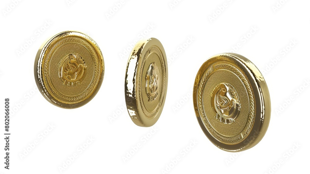 Poster isolated on white background, 3d render dollar coin in different positions for animation. set of gol
