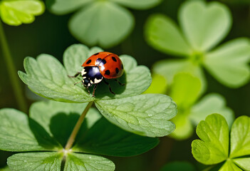 Fototapeta premium ladybug on green leaf