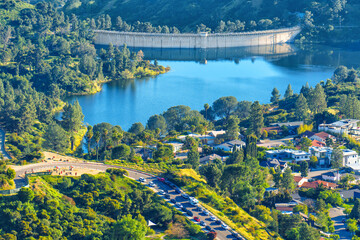 April Day at Hollywood Reservoir: Close-Up of Dam and Surrounding Area