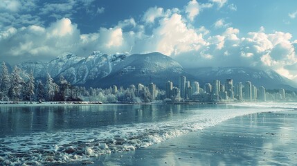 Vancouver skyline Canada surrounded by mountains and ocean